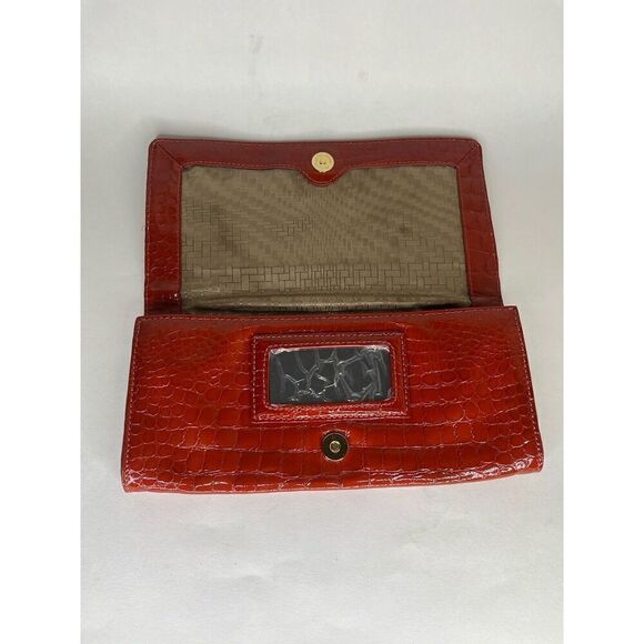 Cole Haan Pouch Wallet Orange Croc Patent Zip Mirror Organizer 11 in X 5 in - Picture 8 of 12